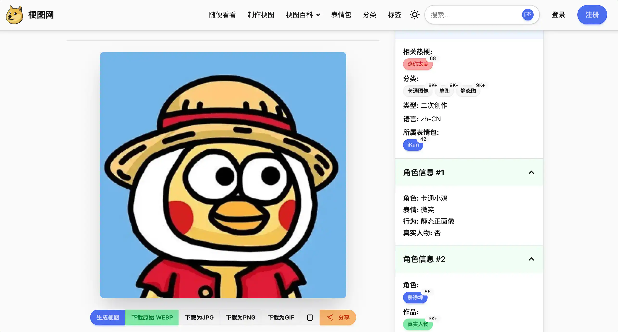 卡通小鸡戴草帽和红色外套，萌趣表情，静态正面像，适合APP喵精选图片优化.